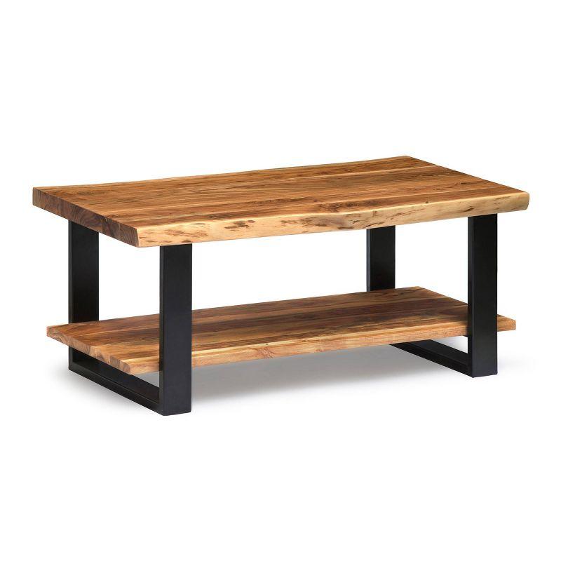 Alpine Natural Acacia Wood Live Edge Coffee Table with Metal Legs