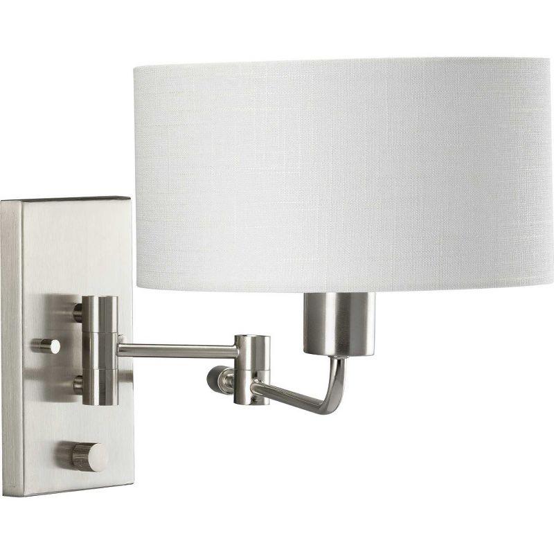 Brushed Nickel Swing Arm Wall Sconce with Linen Shade