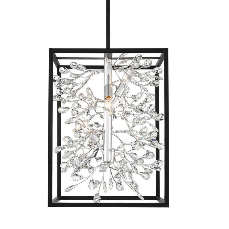 Possini Euro Design Black Silver Pendant Chandelier 15 1/4" Wide Modern Clear Crystal Flower Vine 4-Light Fixture for Dining Room House