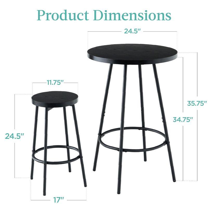 17 Stories Sevon 3-Piece Bistro Set, Modern Round Counter Height Dining Set w/ 2 Stools, Metal Frame