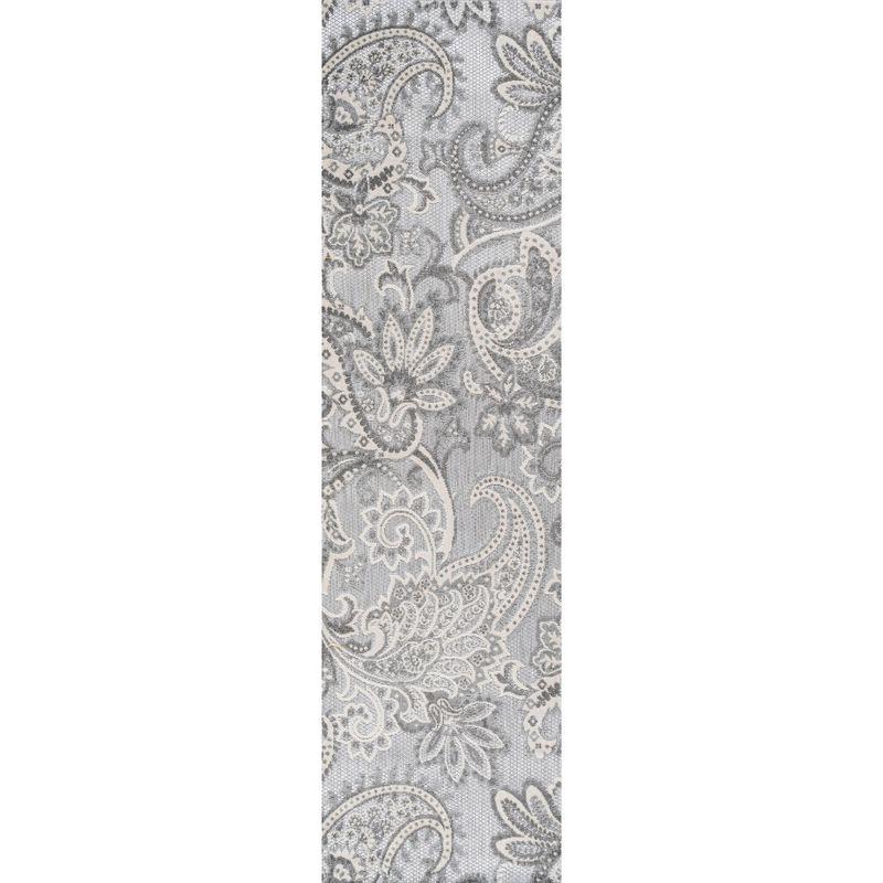 Paisley Elegance Light Gray/Ivory 2' x 8' Synthetic Indoor/Outdoor Runner