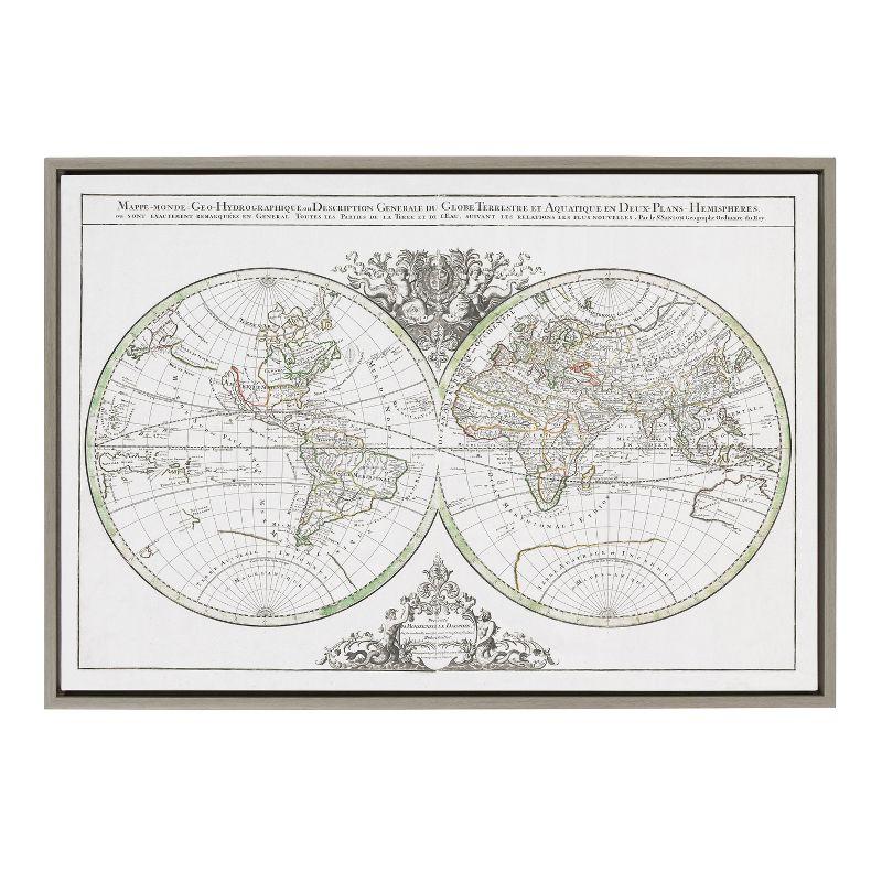 Vintage World Map Framed Canvas Wall Art, 36" x 27"