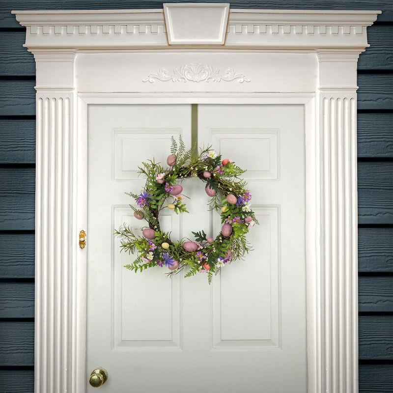 22" Artificial Floral Spring Wreath with Pink Eggs and Purple Flowers - National Tree Company