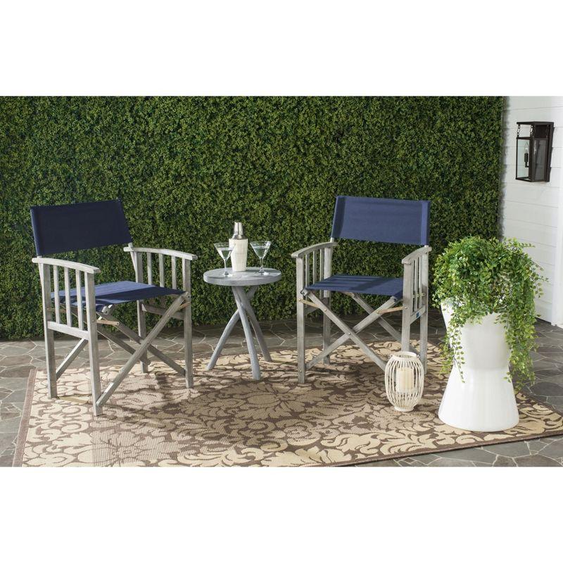 Grey Wash Acacia Wood and Navy Fabric Director Chairs, Set of 2