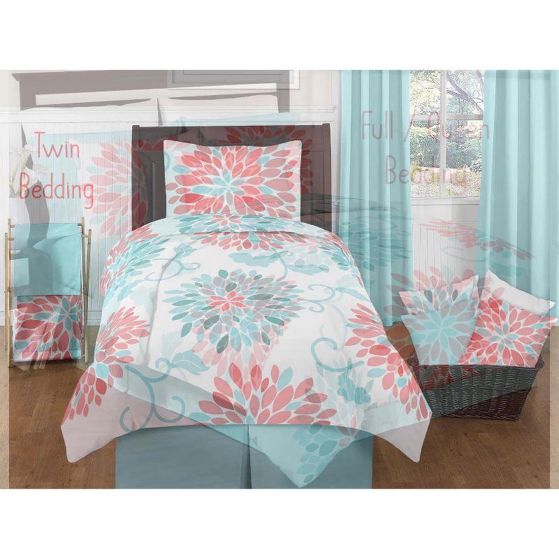 Emma Coral/Turquoise Blue Microfiber Reversible Comforter Set