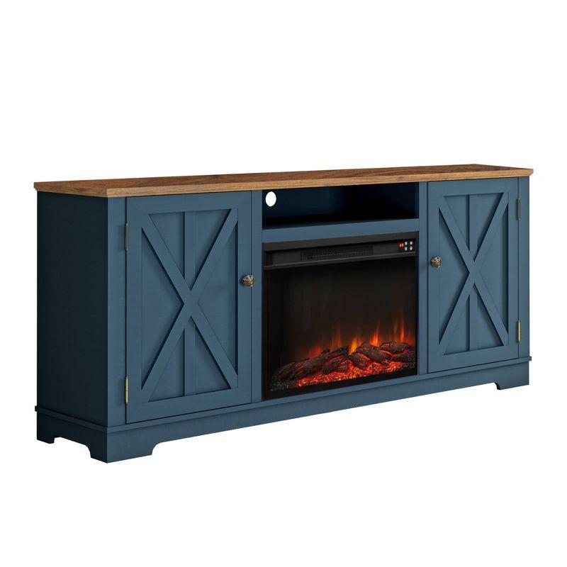 Festivo 70" Farmhouse TV Stand for TVs up to 75" with Electric Fireplace Navy : Entertainment Center, Media Console