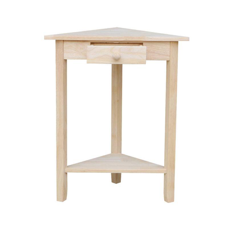 Corner End Table Unfinished - International Concepts: Solid Wood, Triangle Shape, Shelf Storage