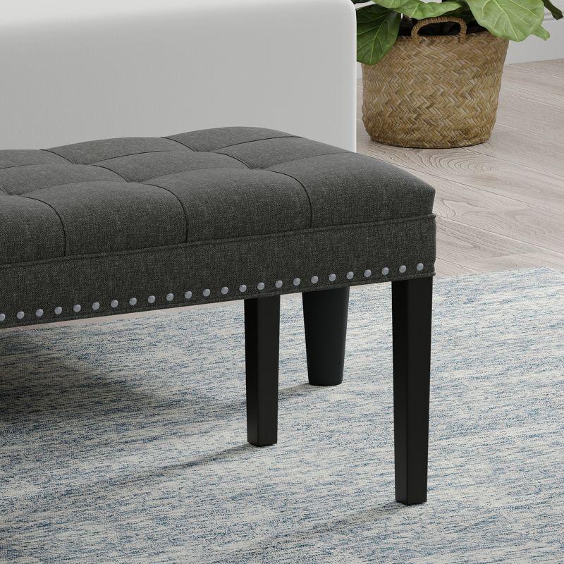 Glenwillow Home 46.5" Upholstered Bench with Nailhead Trim and Wood Legs in Dark Gray