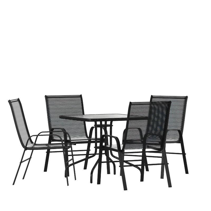 Black Steel and Glass 5-Piece Outdoor Dining Set