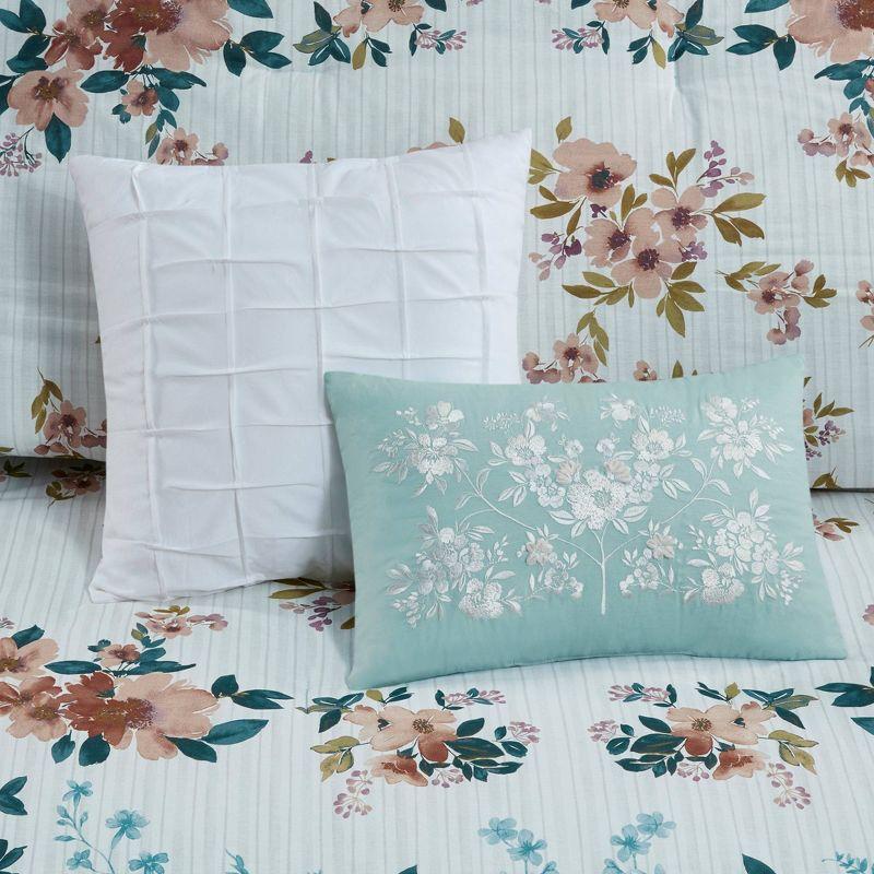 Teal/Beige Standard Cotton Traditional 5 Piece Comforter Set