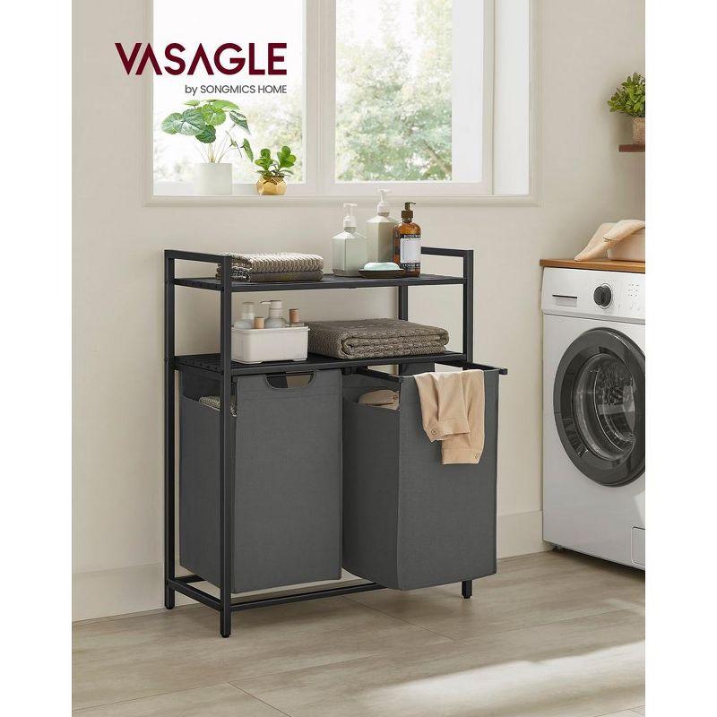 VASAGLE Laundry Hamper, Laundry Basket, Laundry Sorter with 2 Pull-Out and Removable Bags Black and Gray