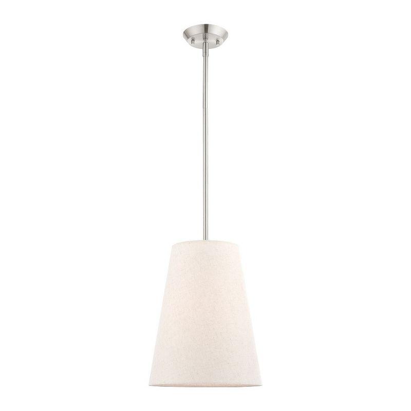 Modern Elegance Brushed Nickel Pendant with Oatmeal Fabric Shade