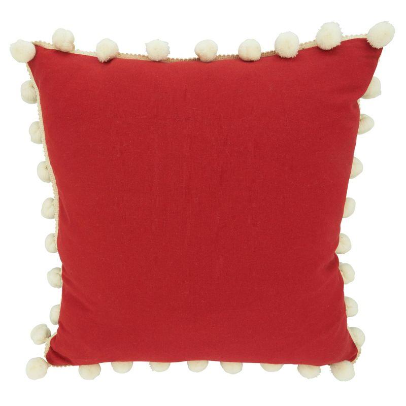 Red Plaid Pom Pom Cotton Polyester Euro Pillow Cover