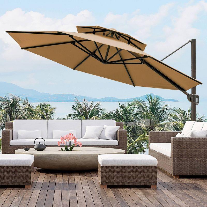 11.5' Tan Aluminum Cantilever Patio Umbrella with Crank