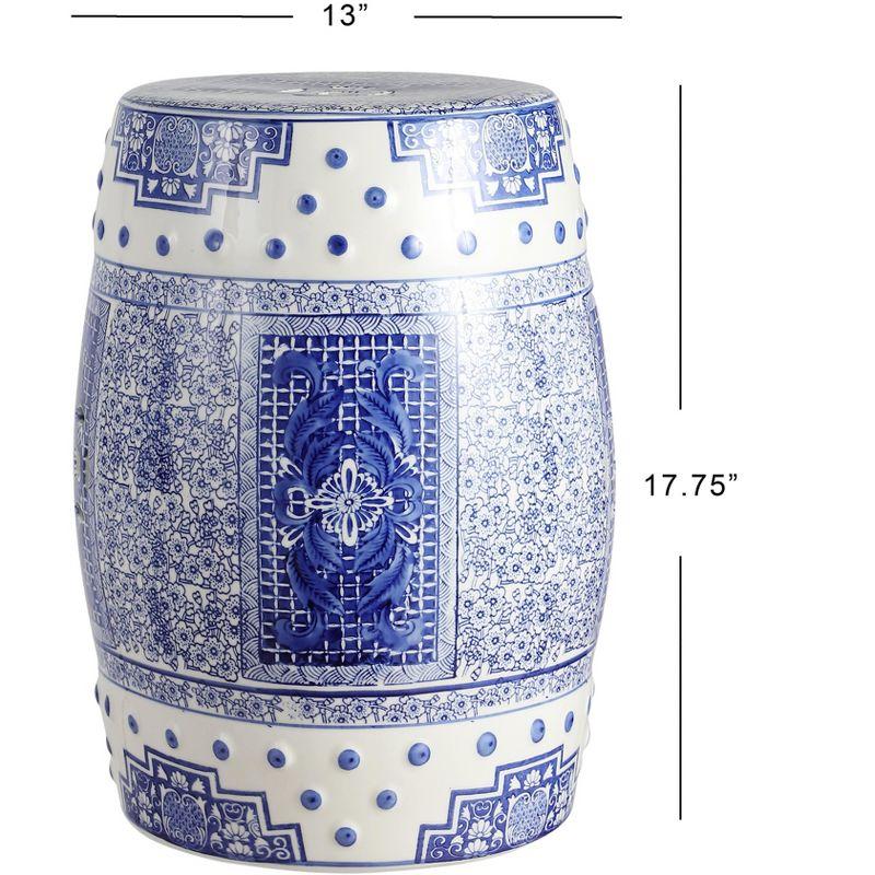 JONATHAN Y Acanthus 17.8" Chinoiserie Ceramic Drum Garden Stool, Blue/White