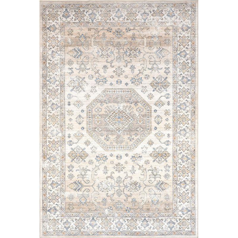 Nuloom Darby Persian Spill Proof Treated Pet Friendly Premium Machine Washable Area Rug, Square 6' x 6', Beige