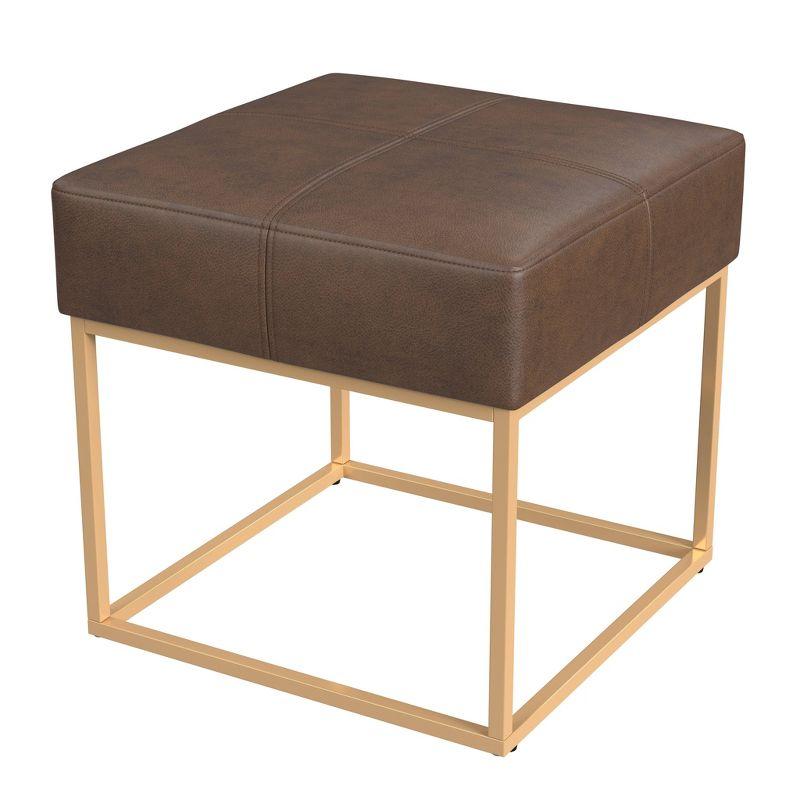 Homepop Small Square Metal Ottoman - Faux Leather