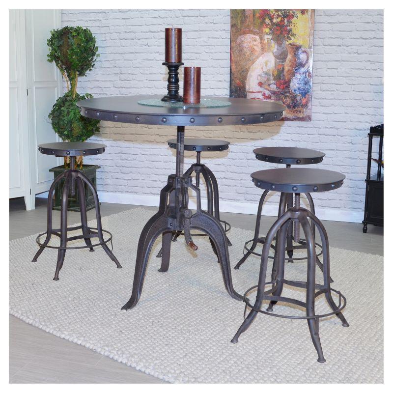 Carolina Living Mundra Adjustable Crank Dining Table: Industrial Style, 30"-36" Height, Metal Frame, Seats 4