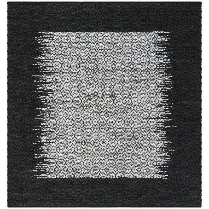 Handmade Black Cowhide 6' x 6' Reversible Square Rug