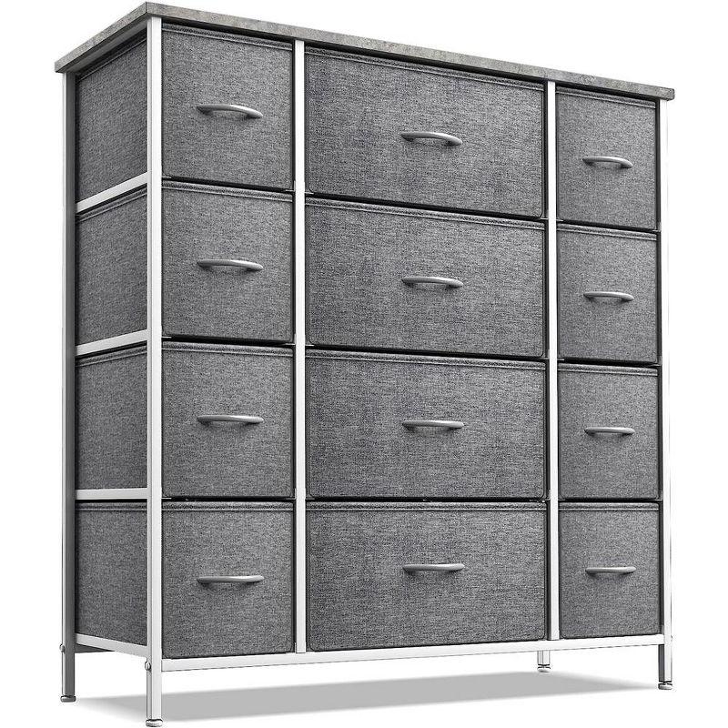 Sorbus Dresser with 12 Drawers - Chest Organizer Unit with Steel Frame Wood Top and handle - Large Dresser for Bedroom, Hallway, Nursery & etc - Grey