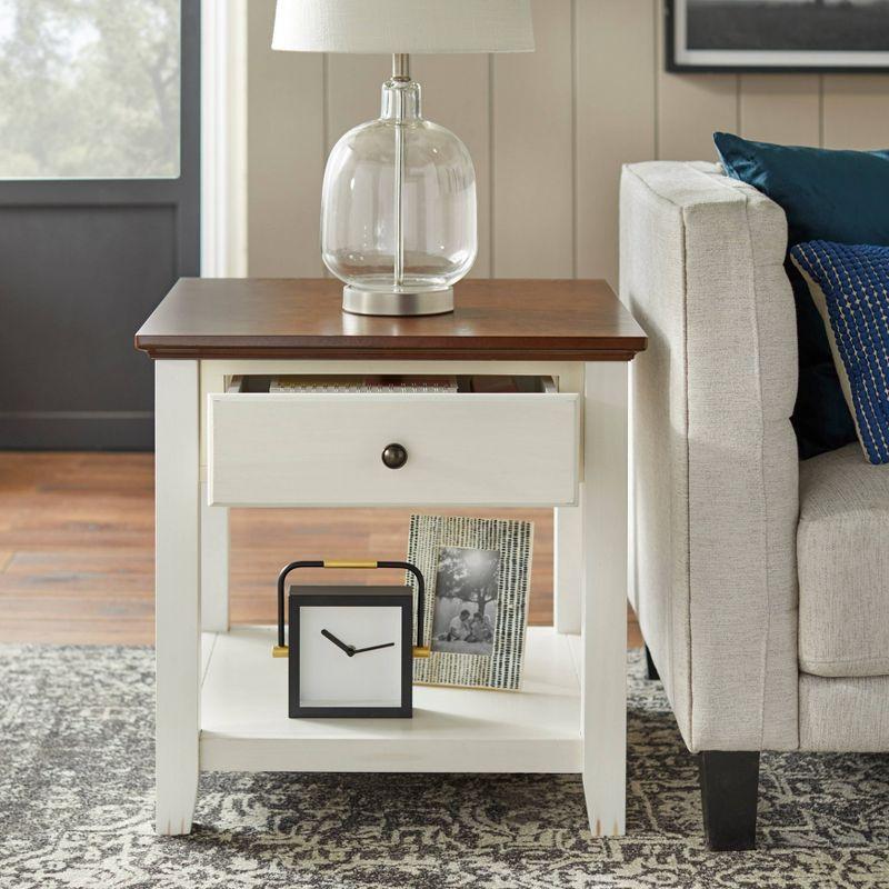 Charleston End Table Off White/Chestnut - Buylateral: Mid-Century Modern Design, Drawer & Fixed Shelf