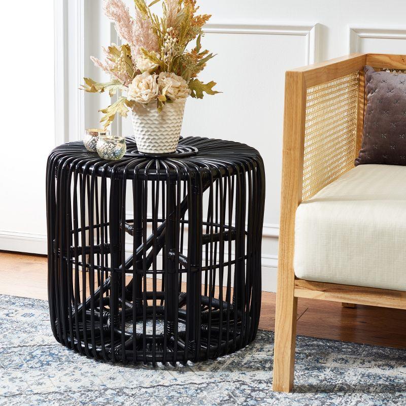 Jabez Black Rattan Round Accent Table