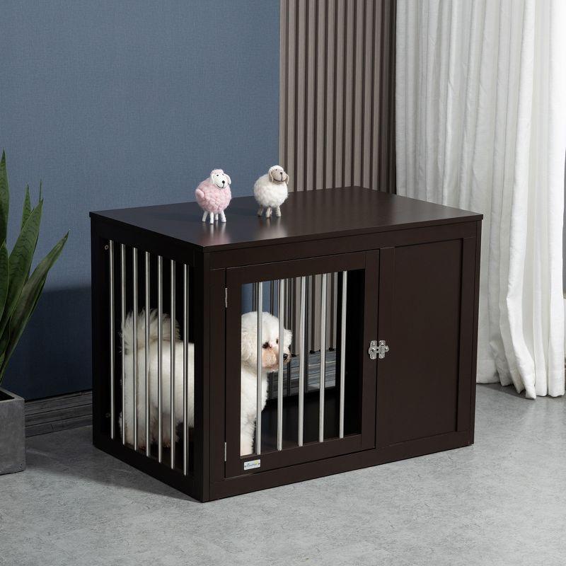 Dual-Function Medium Dog Crate and Coffee Table in Brown & Gray