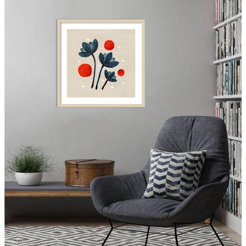 Blue Flowers II Abstract Framed Print with Natural Frame