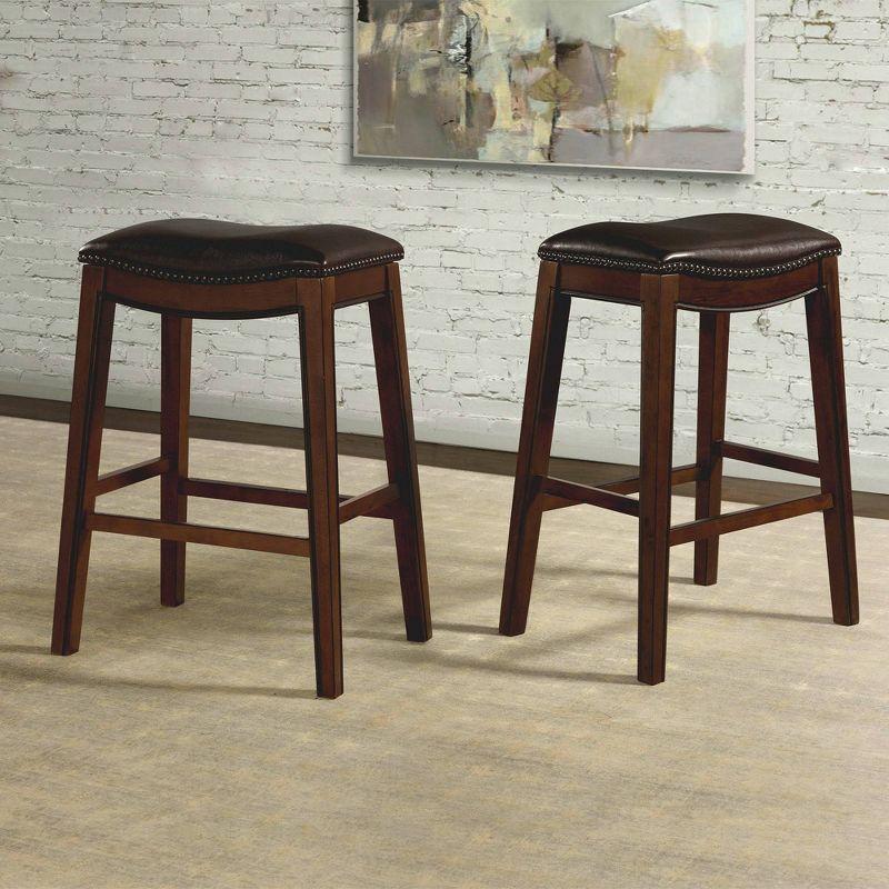 Rustic Chestnut 30" Backless Saddle Bar Stool with Faux Leather Seat