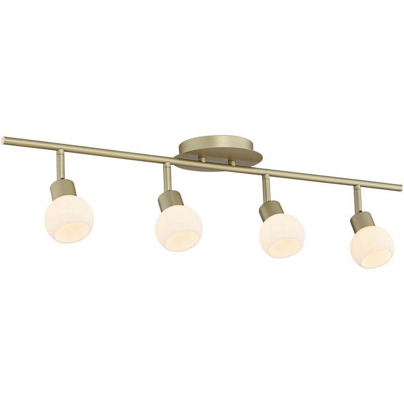 Gold Brass 4-Head LED Ceiling Track Light with Frosted Glass Globes