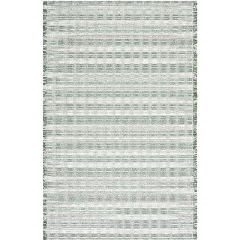 Ivory and Green Flat Woven Boho-Chic Synthetic Area Rug, 8' x 10'