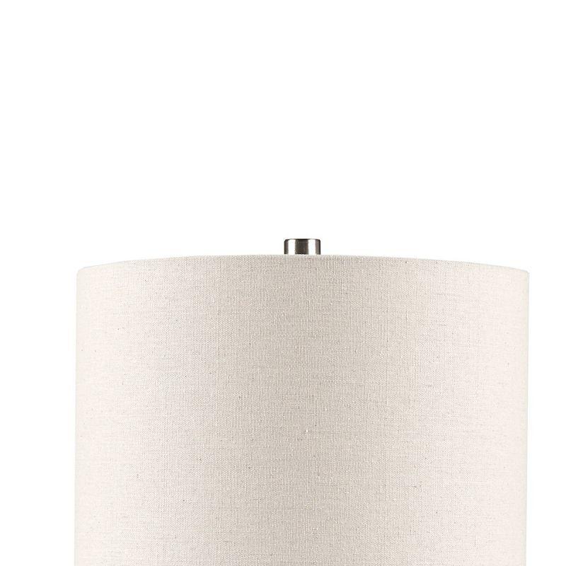 White Ceramic and Wood Table Lamp with Drum Shade