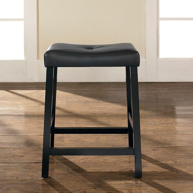 Crosley Set of 2 24" Upholstered Saddle Seat Counter Height Barstools Black: Faux Leather, Wood Frame, Foam Fill
