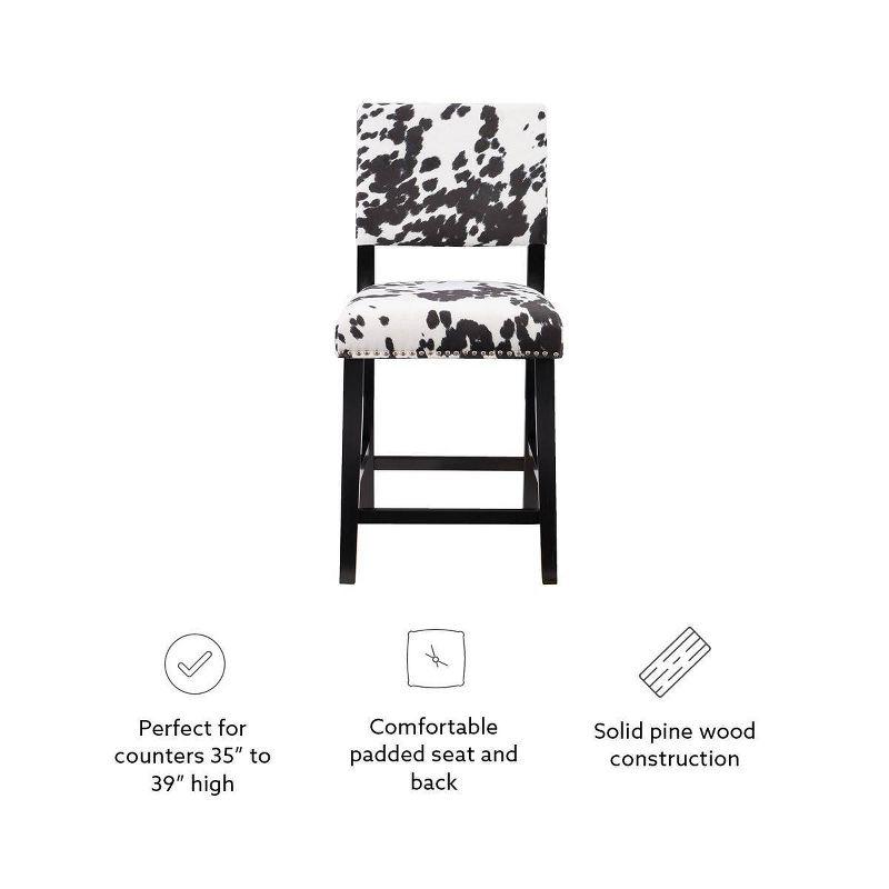 Linon Corey Black Cow Print Upholstery Counter Height Barstool Black/White: Farmhouse Style, Wood Frame, Footrest