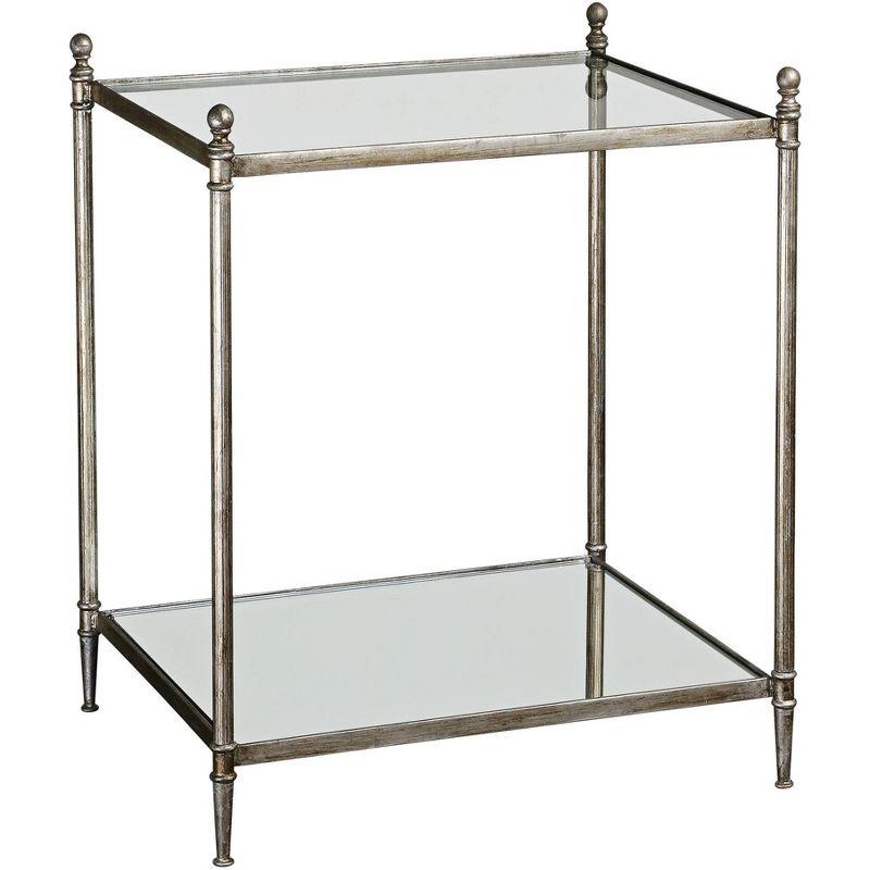 Silver Glass Mirrored Rectangular End Table 23"