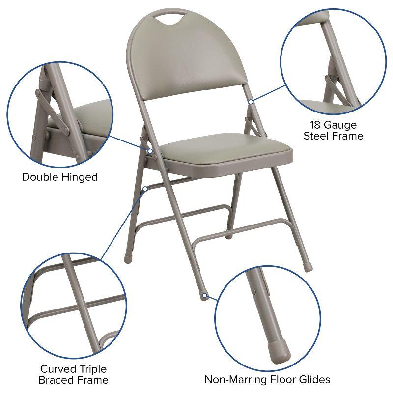 Flash Furniture 4 Pack HERCULES Series Extra Large Ultra-Premium Triple Braced Metal Folding Chair with Easy-Carry Handle