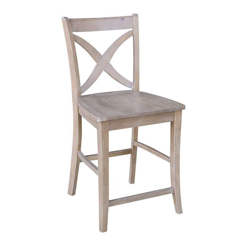 Gray Solid Wood Crossback Counter Stool with Footrest