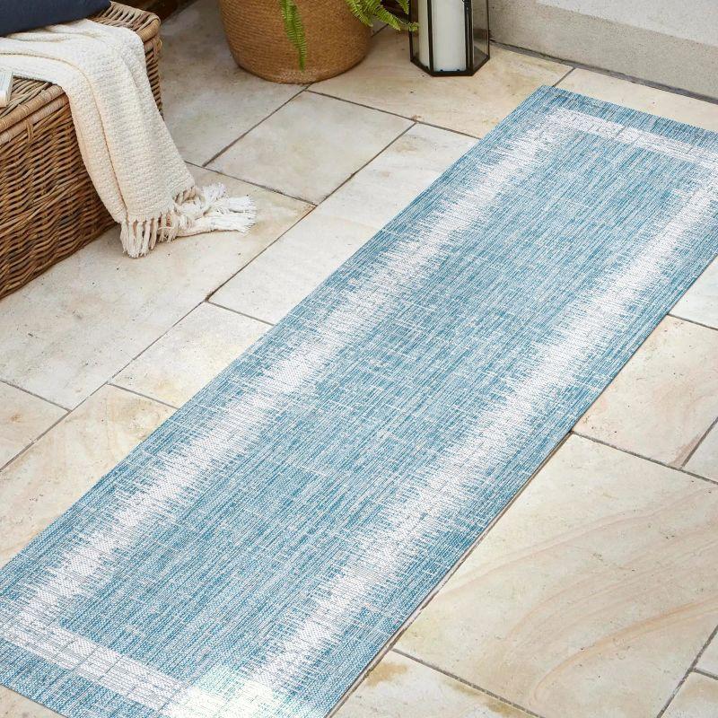 2'x10' Scandi Minimalist Border Indoor/Outdoor Runner Rug, Aqua - JONATHAN Y