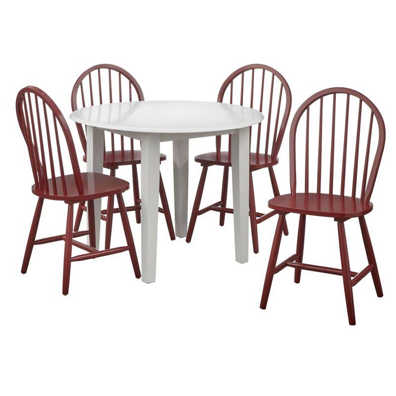 5pc Chadwick Drop Leaf Dining Set with 4 Windsor Chairs White/Red - Buylateral: Solid Rubberwood, Oval Shape