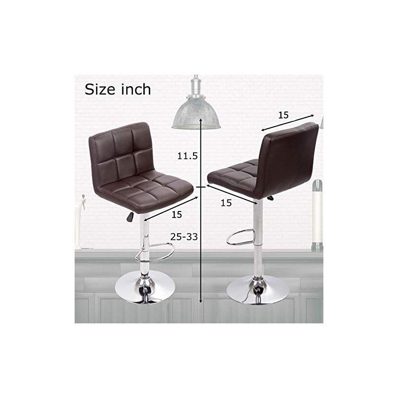 FDW Bar Stool Height Adjustable Swivel Stool with Back PU Leather Kitchen Counter Stools Set of 2 Dining Chairs