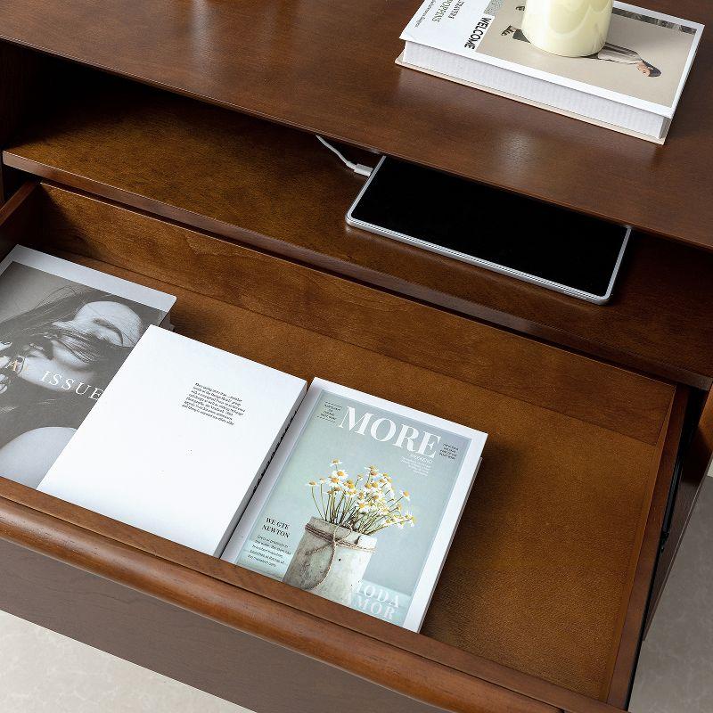 Margery Mid-century Modern 2 - Drawer Nightstand with Built-In Outlets | HULALA HOME-WALNUT