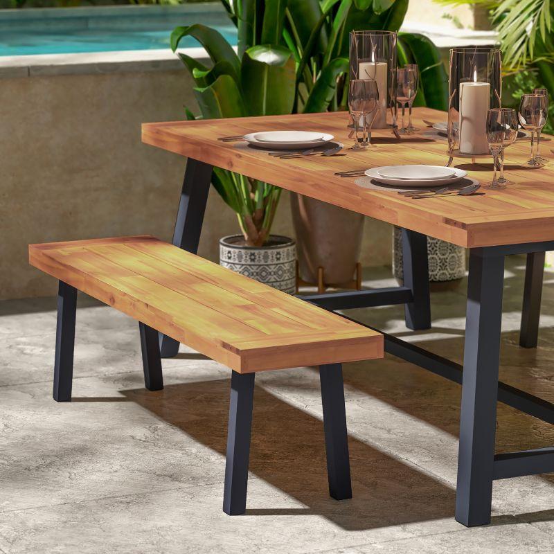 Emma and Oliver Rustic Natural Acacia Wood Bench with Seating for Two, Flared Wooden Legs and Slatted Surface for Indoor and Outdoor Use