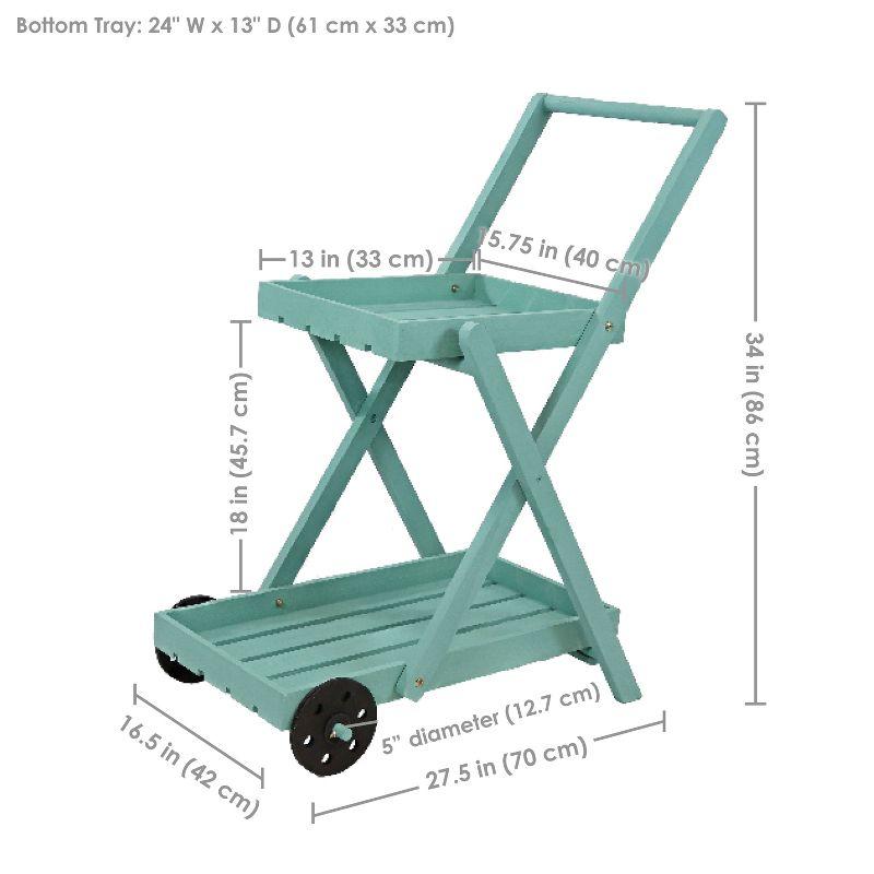 Sunnydaze 2-Tier Fir Wheeled Planter Stand - 34” H - Robin Egg Blue