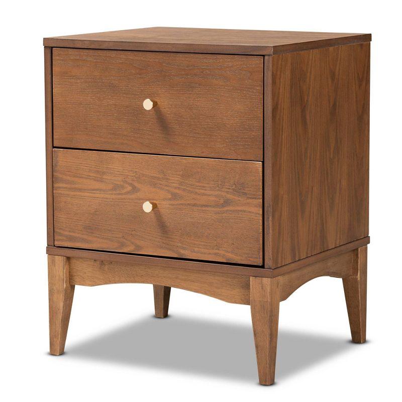 Ash Walnut 2-Drawer Mid-Century Modern Nightstand