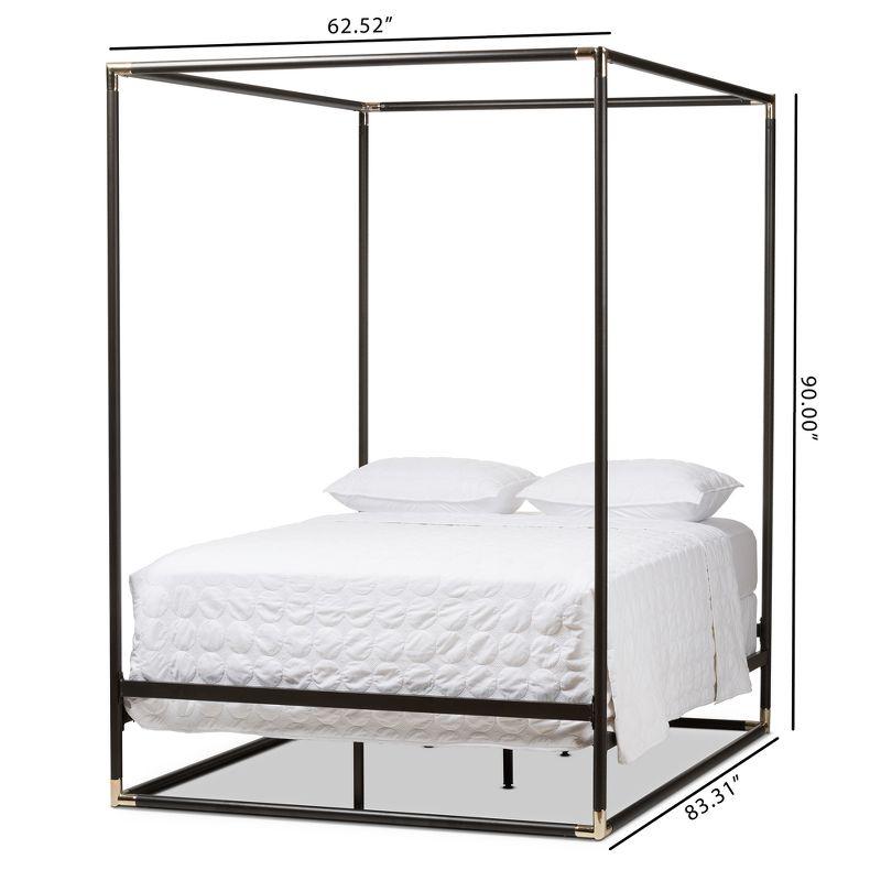 Queen Eva Vintage Industrial Finished Metal Canopy Bed Black - Baxton Studio: Matte Dark Bronze, Brass Accents