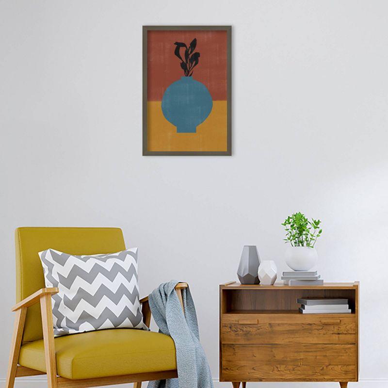 Muted Earth Tones Abstract Vase Wall Art in Hardwood Frame