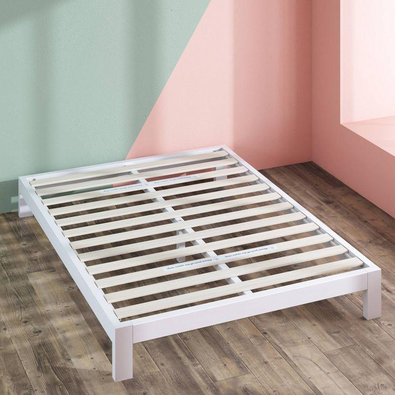 White Metal Queen Platform Bed Frame with Slats