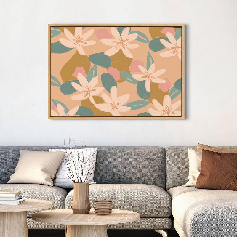 Summer Island Floral Abstract Canvas Print with Natural Frame