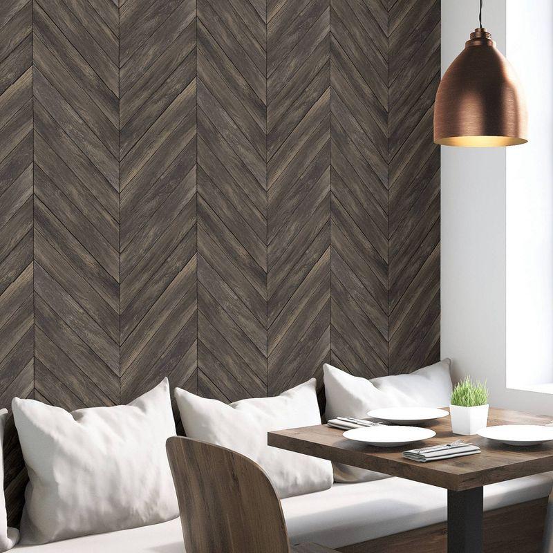 Wildwood Walnut Herringbone Peel and Stick Wallpaper