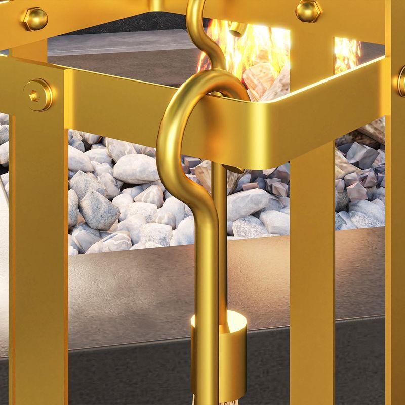 Outsunny 5 Piece Fireplace Tools Set, Metal Fireplace Accessories Set with Brush, Poker, Shovel, Tongs and Stand for Indoor or Outdoor Chimney, Gold